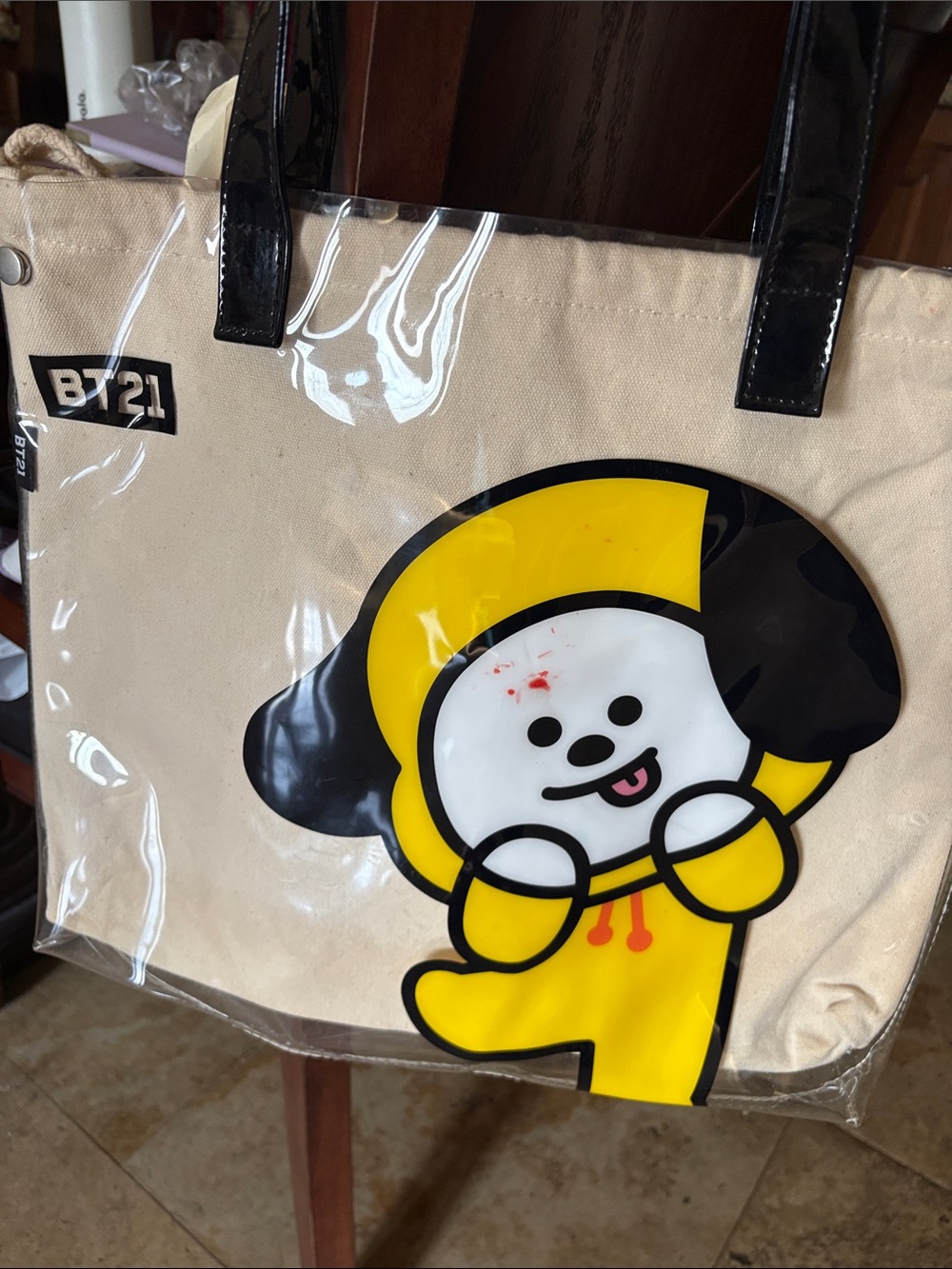 BT21 CHIMMY Yellow Canvas Tote Bag with Clear Trim